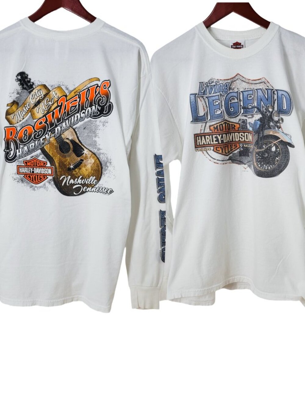 Harley-Davidson Nashville TN Long Sleeve Shirt XL White Guitar Graphic Boswell’s